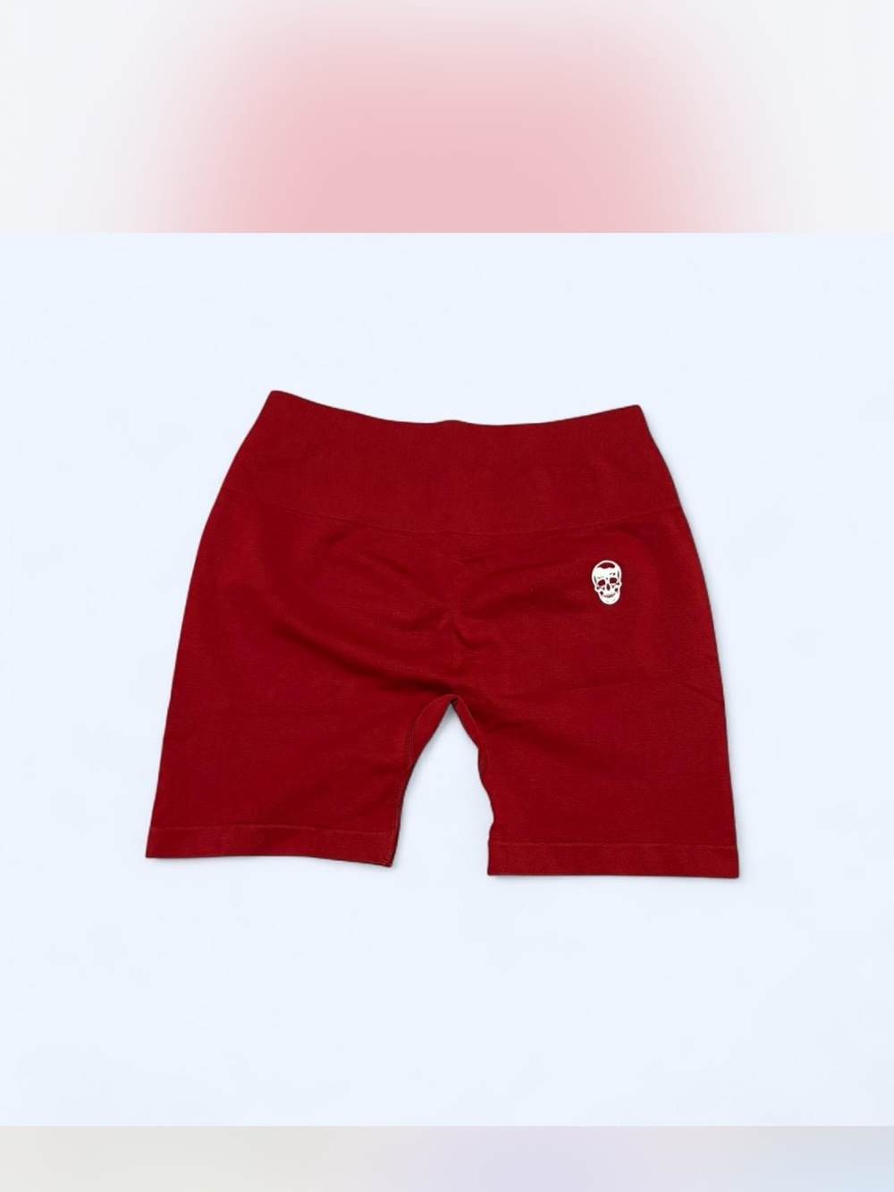 Red Women's Athletic Biker Shorts with Skull Accent